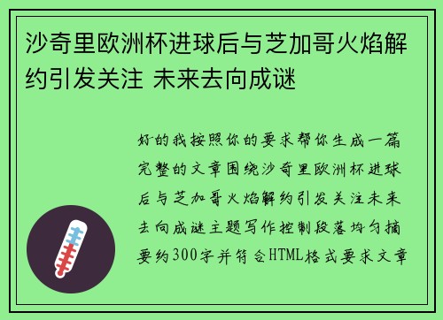 沙奇里欧洲杯进球后与芝加哥火焰解约引发关注 未来去向成谜